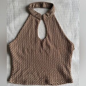 Cider Brown and Cream Halter Knit Backless Top - Small